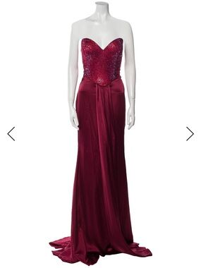 Strapless Sequin Bodice Evening Gown in Deep Wine